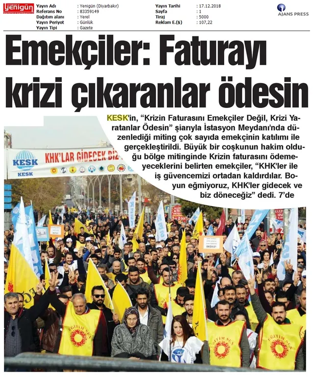 17 Aralık Basında KESK Haberleri