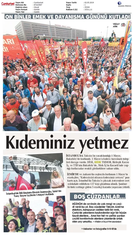 Basında 1 Mayıs 2019