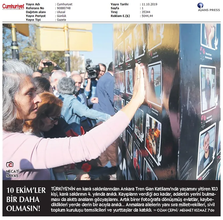 "10 Ekim Katliamı Anması" Gazeteler...