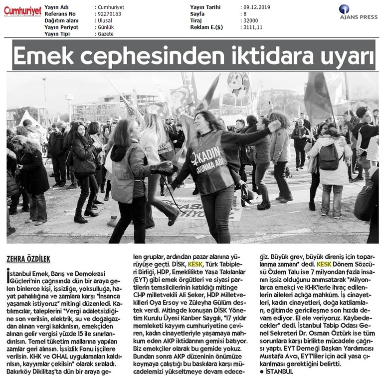 Basında 8 Aralık İstanbul Mitingimiz ve Kuruluş Yıldönümü Etkinliklerimiz