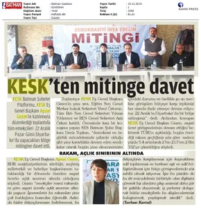 Basında Sendikal Faaliyetlerimiz ve Bölge Mitinglerimiz