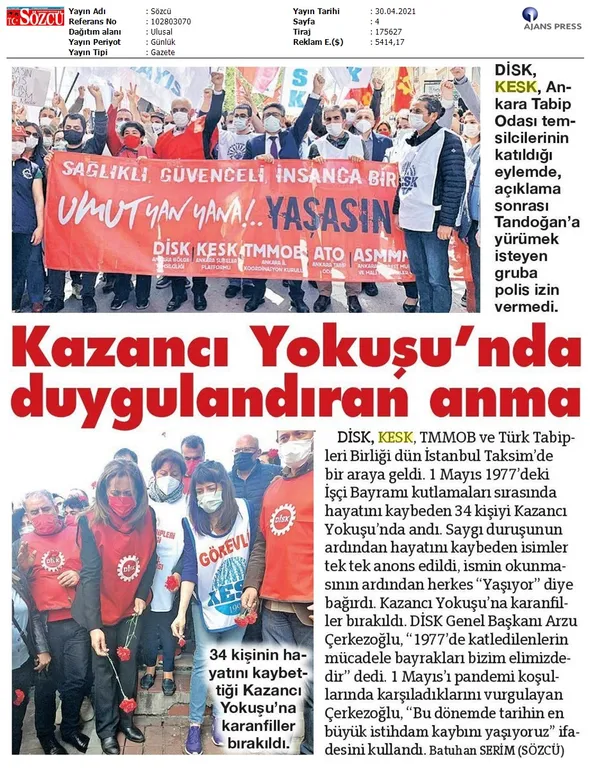 1 Mayıs Eylem ve Etkinliklerimiz Gazete Manşetlerinde!