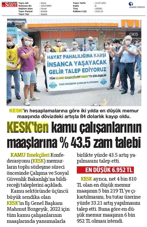 TİS taleplerimiz gazete haberlerinde: