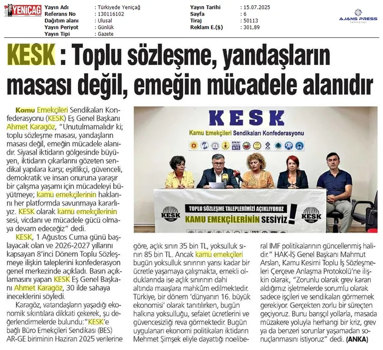 TİS taleplerimiz Gazetelerde: Kamu emekçilerinin sesiyiz!