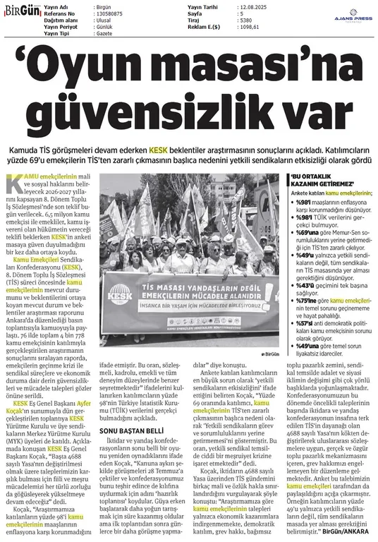 TİS Araştırma Raporumuz Gazetelerde