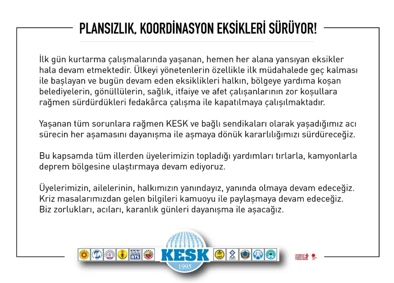KESK Deprem Heyeti: “Plansızlık, Koordinasyon Eksikleri Sürüyor!”