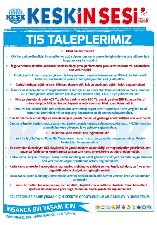 TİS Taleplerimiz ve Bildirimiz!