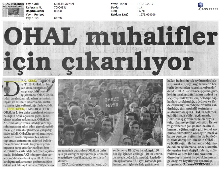 18 Ekim Basında KESK Özetleri