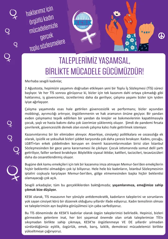 Haklarımız İçin Örgütlü Kadın Mücadelemizle Gerçek Toplu Sözleşmelere!