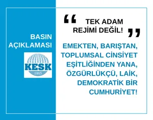 TEK ADAM REJİMİ DEĞİL,  EMEKTEN, BARIŞTAN, TOPLUMSAL CİNSİYET EŞİTLİĞİNDEN YANA, ÖZGÜRLÜKÇÜ, LAİK, DEMOKRATİK BİR CUMHURİYET!