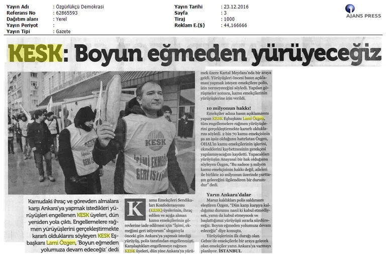 Basında "EMEKÇİ YÜRÜYÜŞÜ"