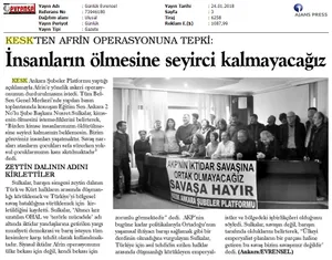 KESK Ankara Şubeler Platformu : Zeytin Dalı'nın Adını Kirlettiler!