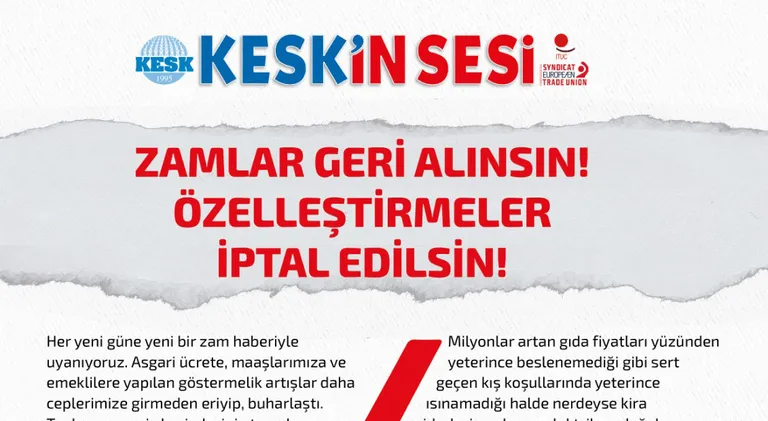 Bildiri: Zamlar Geri Alınsın! Özelleştirmeler İptal Edilsin!