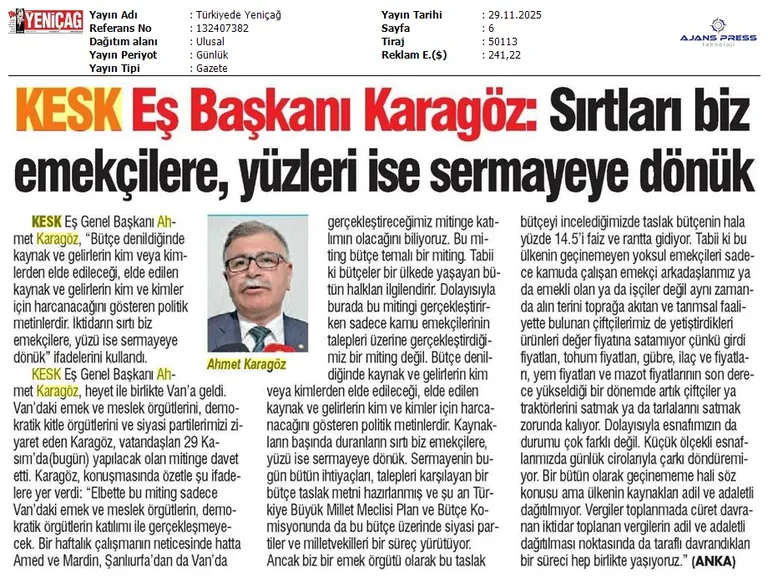 2025_11_29_TÅrkiyede Yeniáag_Kesk Es Baskani Karagîz Sirtlan Biz Emekáilere, YÅzleri Ise Sermayeye DînÅk_132407382_(1).jpg