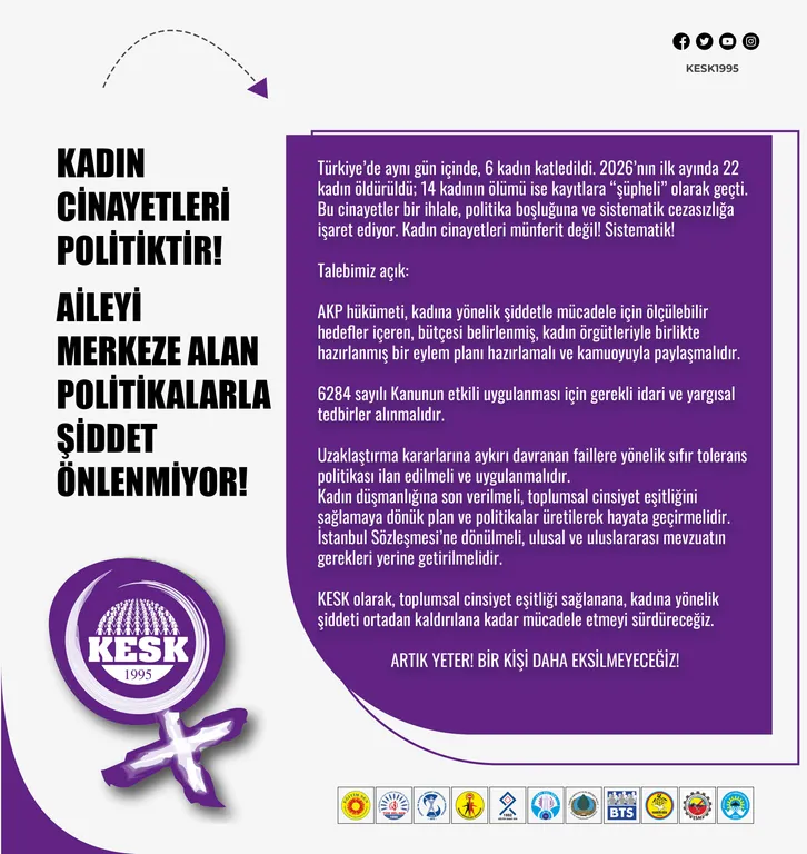 KADIN CİNAYETLERİ POLİTİKTİR! AİLEYİ MERKEZE ALAN POLİTİKALARLA ŞİDDET ÖNLENMİYOR!