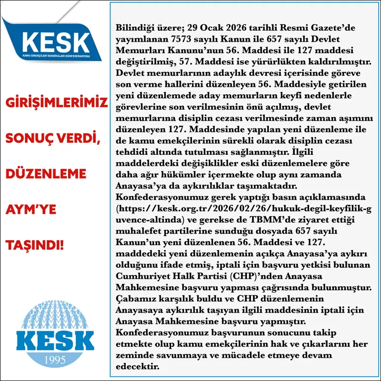 GİRİŞİMLERİMİZ SONUÇ VERDİ, DÜZENLEME AYM’YE TAŞINDI!