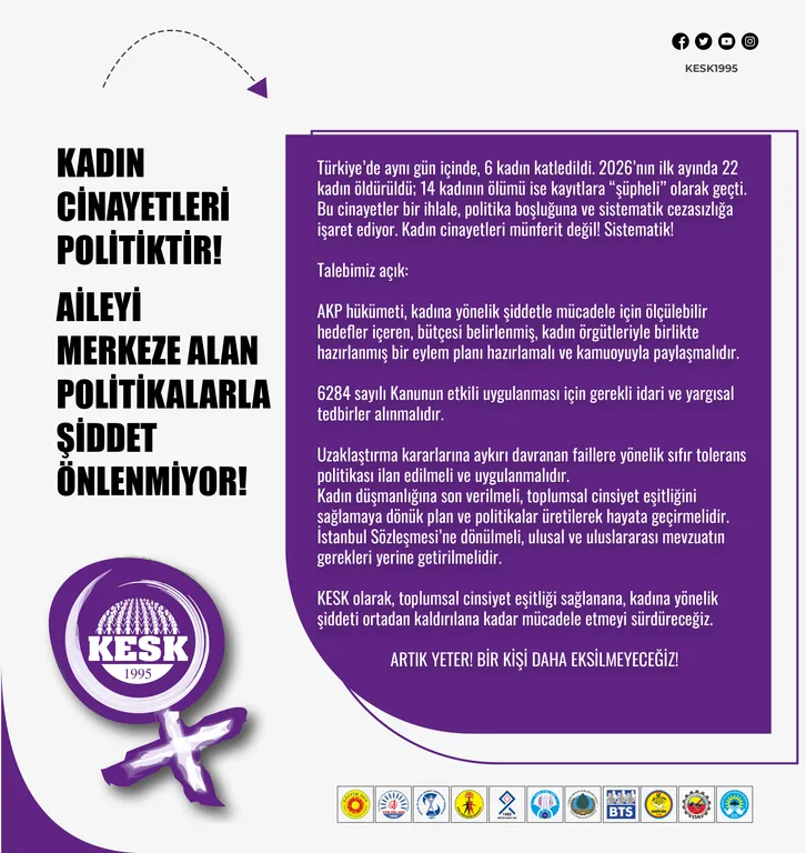 KADIN CİNAYETLERİ POLİTİKTİR! AİLEYİ MERKEZE ALAN POLİTİKALARLA ŞİDDET ÖNLENMİYOR!