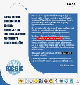 Hasan Toprak Görevine İade Edilene; Hukuksuzluk Son Bulana Kadar Mücadeleye Devam Edeceğiz!
