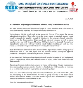 Fransa’da Sokağa Çıkan Gençlerin ve Sendikacıların Yanındayız!