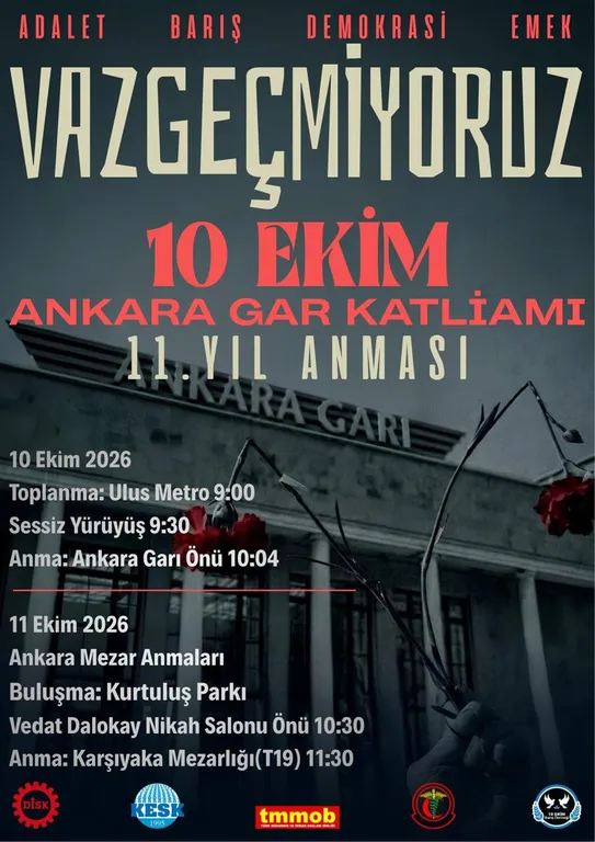 10 EKİM KATLİAMINI UNUTMAYACAĞIZ, UNUTTURMAYACAĞIZ! Adalet, Emek, Demokrasi ve Barış Mücadelemizden Vazgeçmiyoruz!