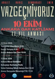 10 EKİM KATLİAMINI UNUTMAYACAĞIZ, UNUTTURMAYACAĞIZ! Adalet, Emek, Demokrasi ve Barış Mücadelemizden Vazgeçmiyoruz!
